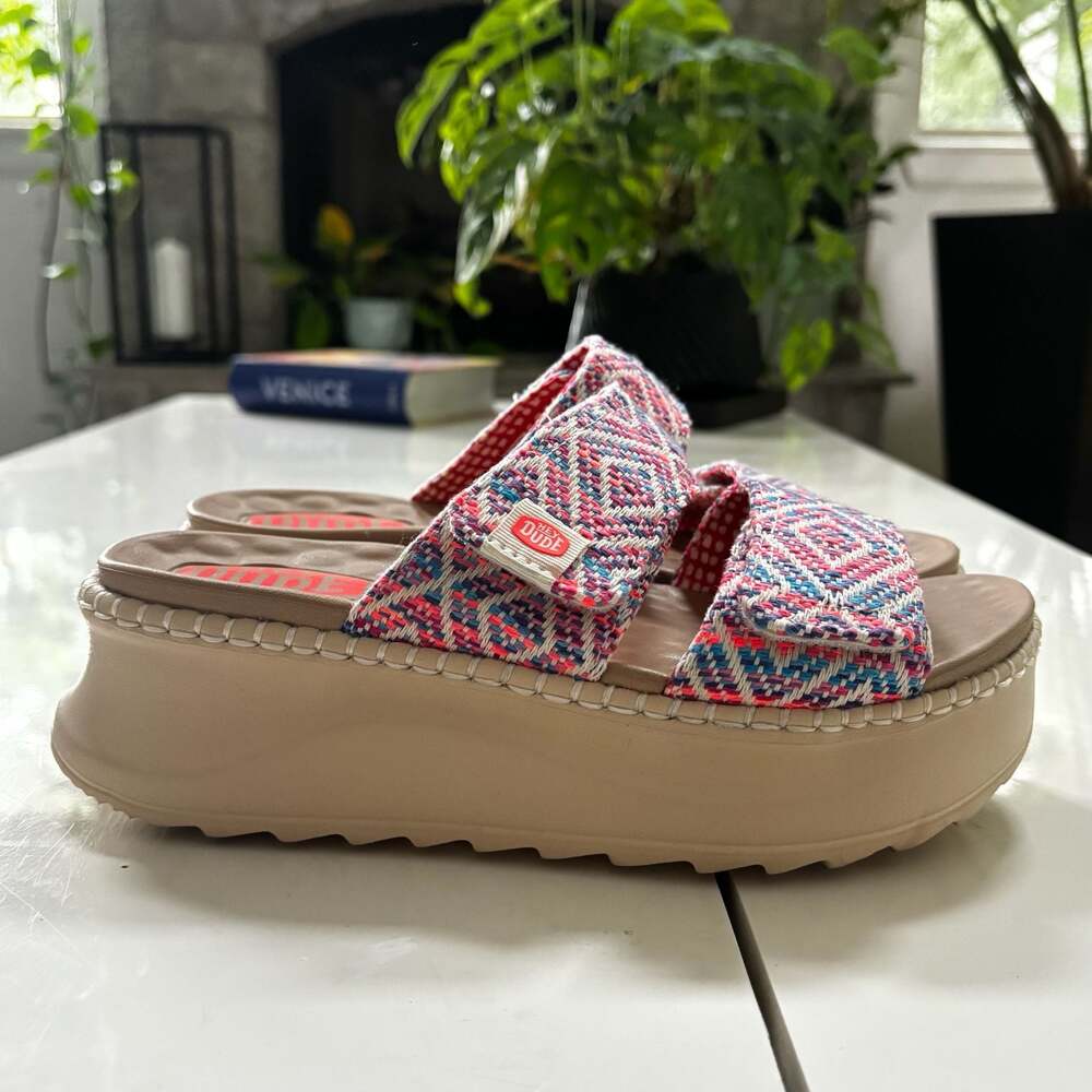Hey Dude Delray Slide Surf Baja Platform Sandals Womens Size 6